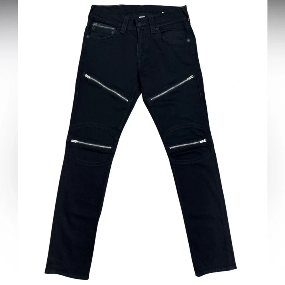 True Religion Slim Moto Zippered Black Jeans Men’s Size 30